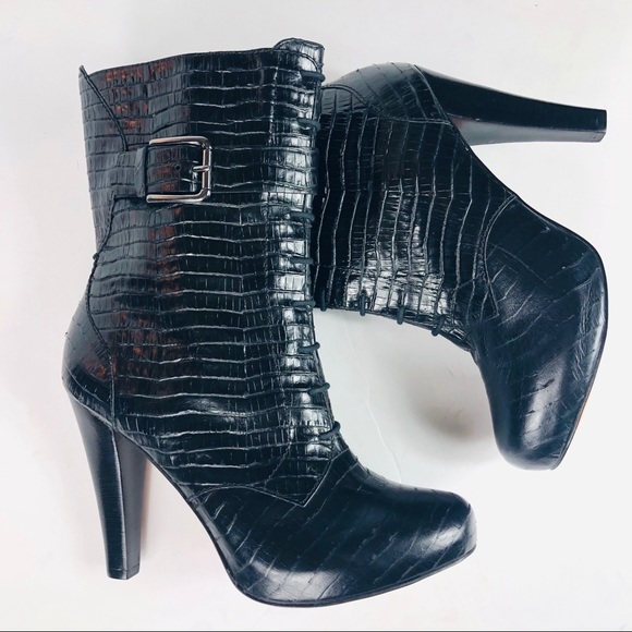 Talbots Shoes - Talbots Simone Croc Embossed High Heeled Boots